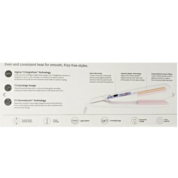 NEW T3 SinglePass Ceramic 1 inch Straightening & Styling Iron (White) 77570 - Picture 3 of 8